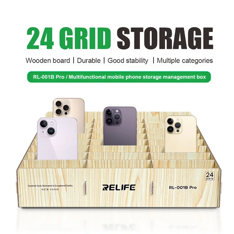RELIFE RL-001B Pro 24-Fach Telefonmanagementbox / Holz-Aufbewahrungsorganizer / Mehrfach-Fach-Gerätehalter