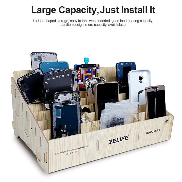 RELIFE RL-001B Pro 24-Fach Telefonmanagementbox / Holz-Aufbewahrungsorganizer / Mehrfach-Fach-Gerätehalter
