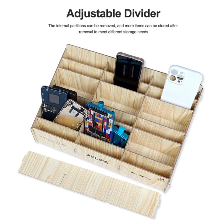 RELIFE RL-001B Pro 24-Fach Telefonmanagementbox / Holz-Aufbewahrungsorganizer / Mehrfach-Fach-Gerätehalter
