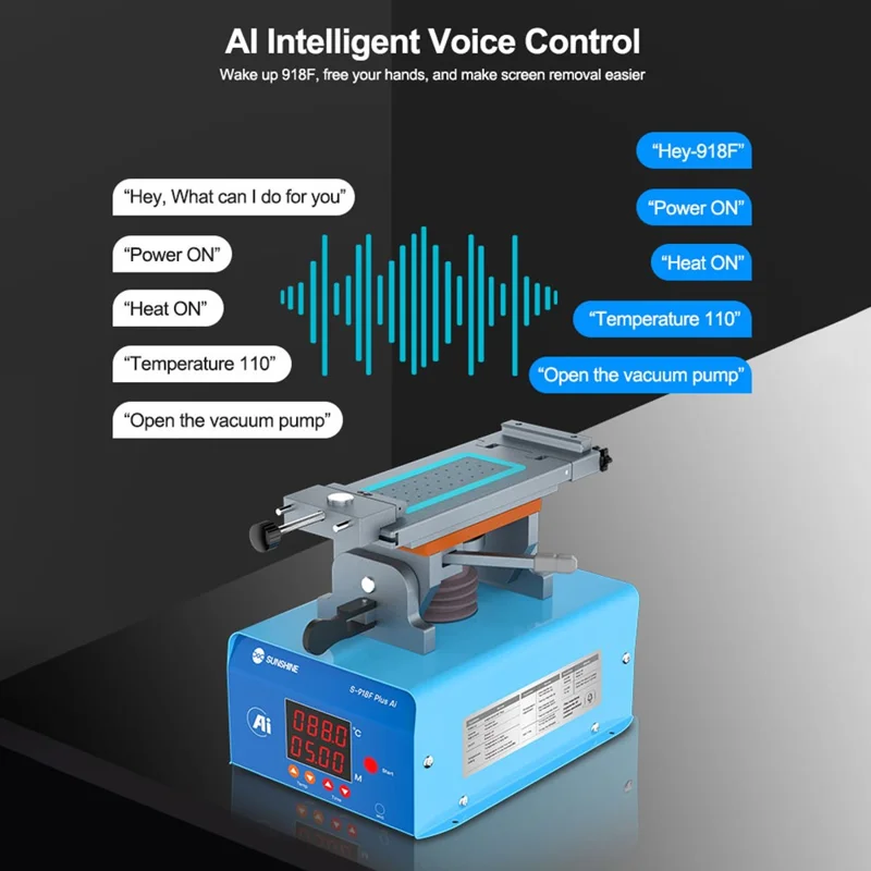 SUNSHINE S-918F Plus 5 in 1 Curved Screen Separator AI Intelligent Voice Screen Repair Tool - Black / EU Plug
