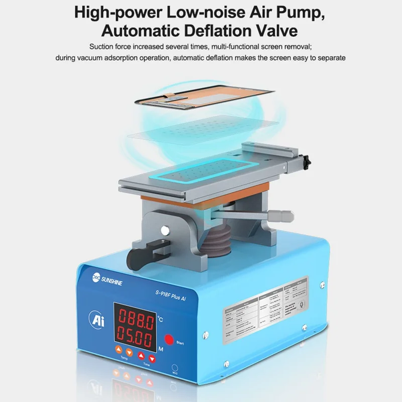 SUNSHINE S-918F Plus 5 in 1 Curved Screen Separator AI Intelligent Voice Screen Repair Tool - Black / EU Plug