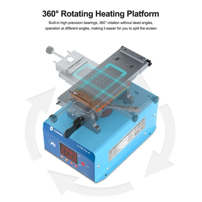 SUNSHINE S-918F Plus 5 in 1 Curved Screen Separator AI Intelligent Voice Screen Repair Tool - Black / EU Plug