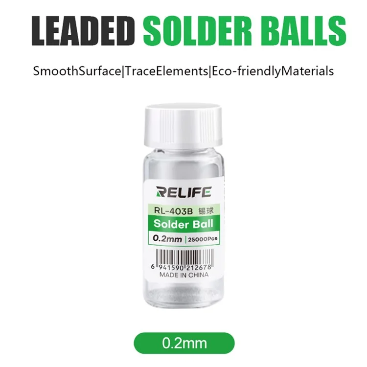 Boules de soudure au plomb RELIFE RL-403B 25 000 pièces / bouteille à 183 °C, outil de réparation de puces BGA de 0,2 mm pour la maintenance des téléphones portables