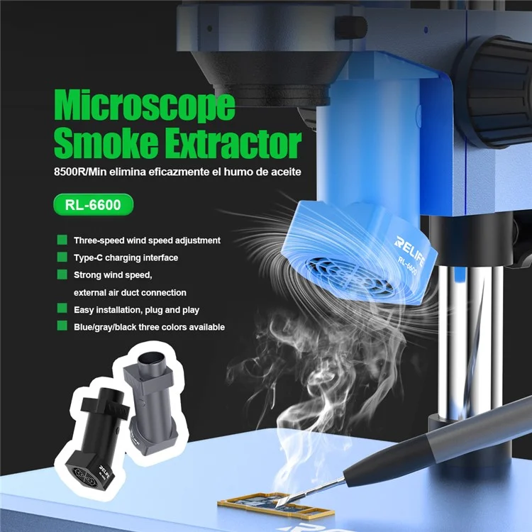 RELIFE RL-6600 Microscope Smoke Extractor 8500R / Min Three-Speed Adjustment Powerful Airflow Smoker - Blue