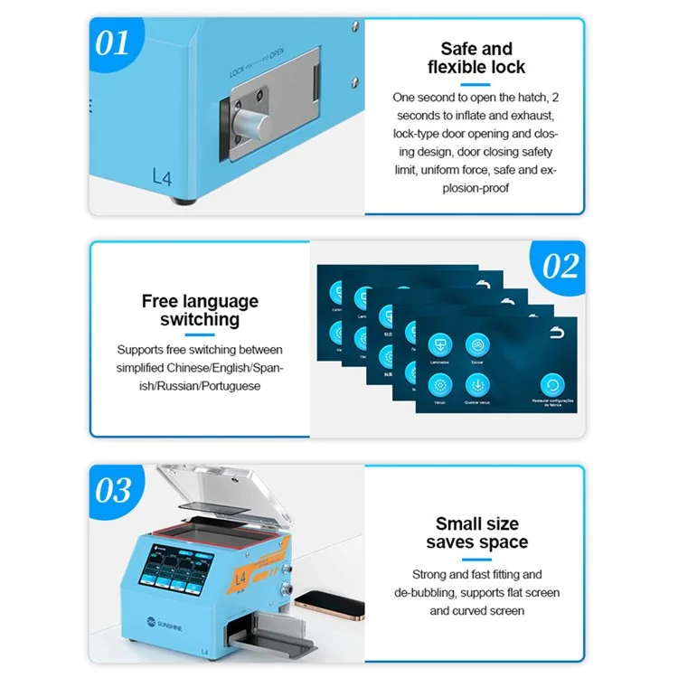 SUNSHINE L4 Mini Intelligent Laminating Machine Screen Protector Applicator Bubble Remover - CN Standard Plug