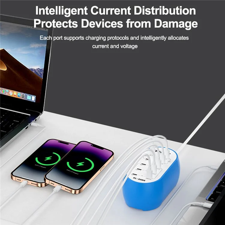 RELIFE RL-309M 10-Port Type-C Charging Station Smart Charger 72W High Power for Multi-Device - US Plug