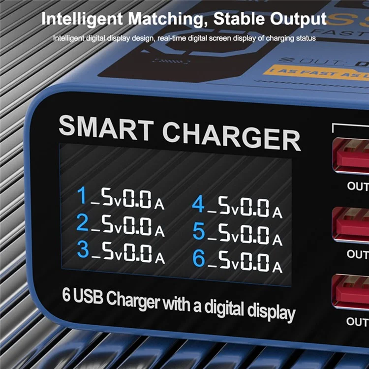 SUNSHINE SS-304Q 6-Port USB-Ladegerät mit Smart-Digitalanzeige Schnelllade-Desktop-Ladestation - Blau / US-Stecker