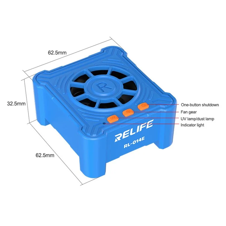 RELIFE RL-014E UV Curing Cooling Fan Smoke Exhaust Dust Display Mini Working Fan with 3-Speed Adjustment