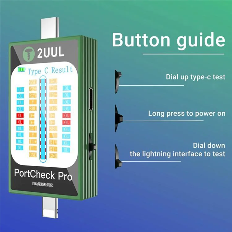 2UUL PW31 Portcheck Pro iP / Type C Тестер мобильного телефона с автоматическим обнаружением неисправностей 5В 2А