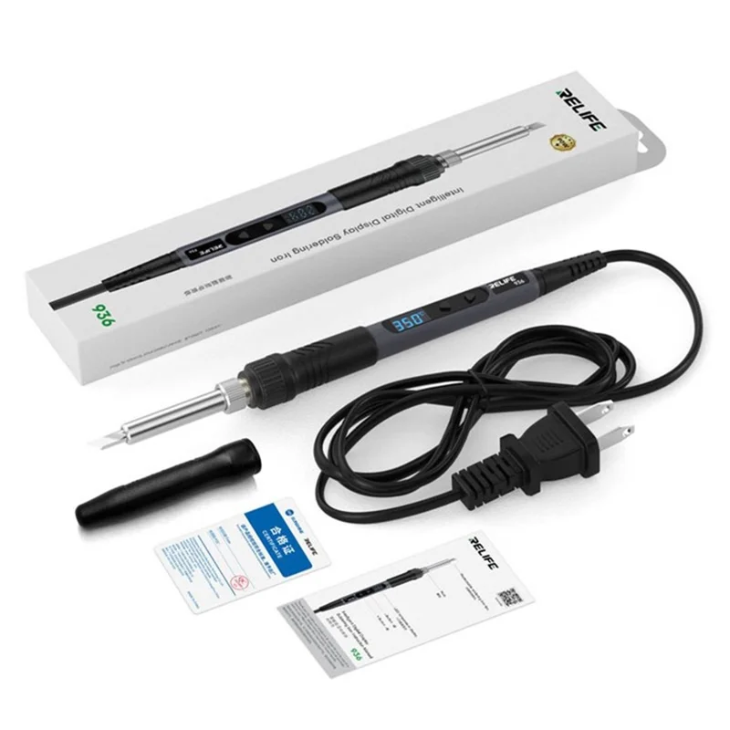 RELIFE 936 Digital Display Soldering Iron 90W High Power Fast Heating for Electronic Repair, K Type Tip - CN Standard Plug