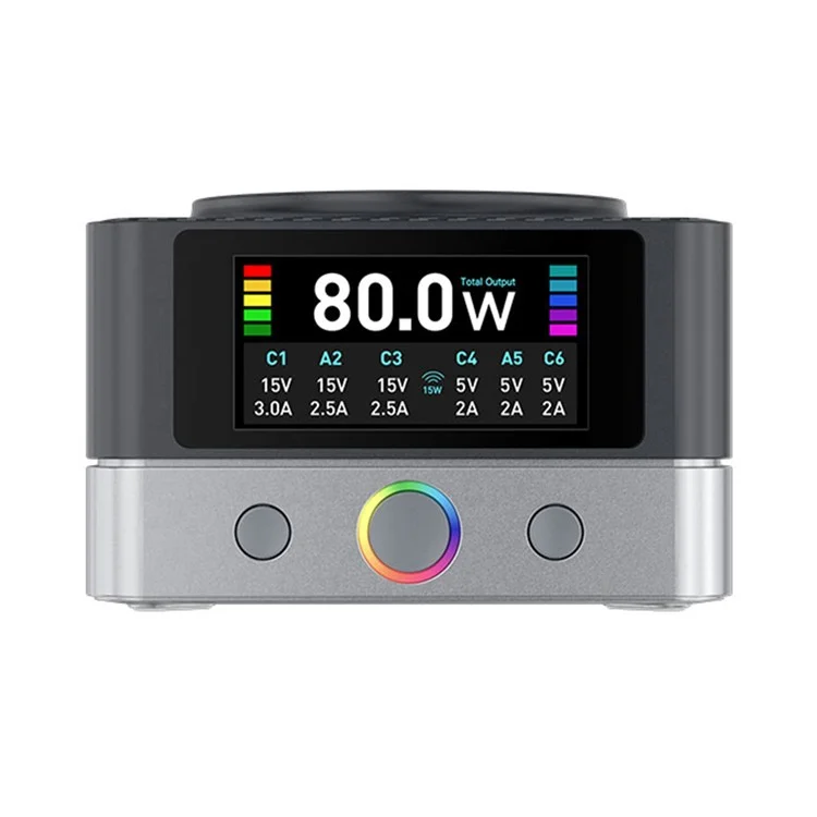 RELIFE Q7 Chargeur Intelligent 6 Ports 80W avec Écran LCD pour Répartition de Puissance - Prise EU