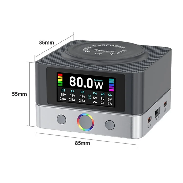 RELIFE Q7 Chargeur Intelligent 6 Ports 80W avec Écran LCD pour Répartition de Puissance - Prise EU