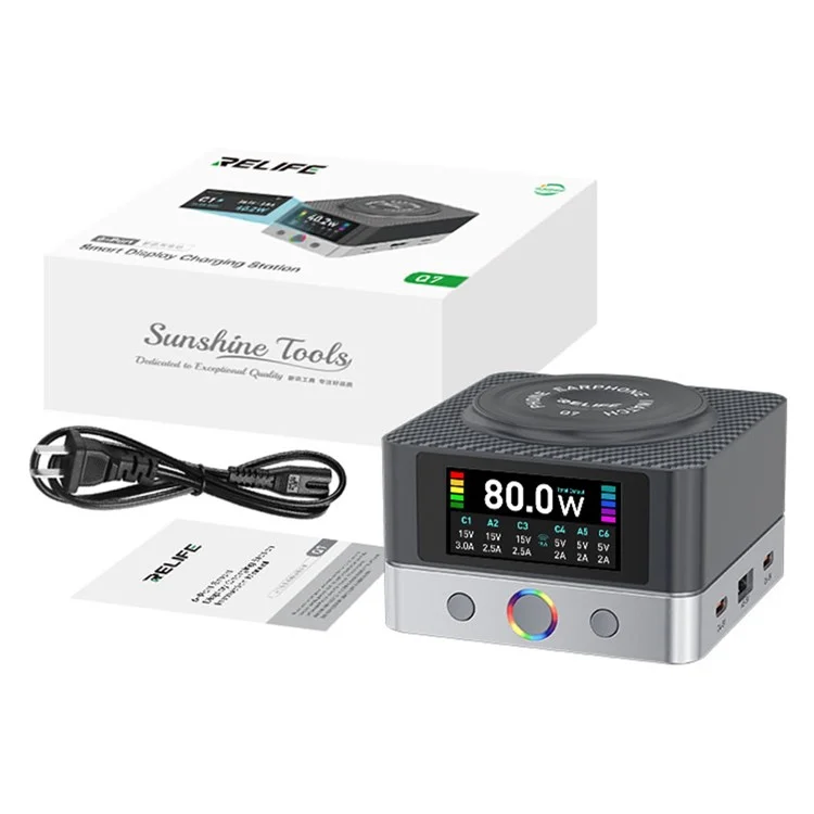 RELIFE Q7 Chargeur Intelligent 6 Ports 80W avec Écran LCD pour Répartition de Puissance - Prise EU