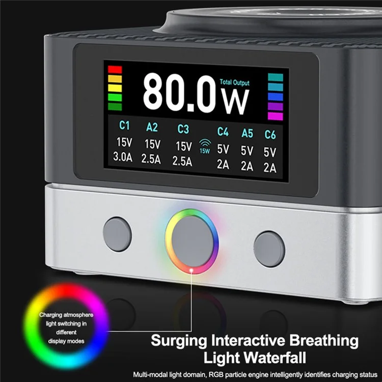 RELIFE Q7 Chargeur Intelligent 6 Ports 80W avec Écran LCD pour Répartition de Puissance - Prise EU