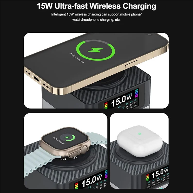 RELIFE Q7 Chargeur Intelligent 6 Ports 80W avec Écran LCD pour Répartition de Puissance - Prise EU