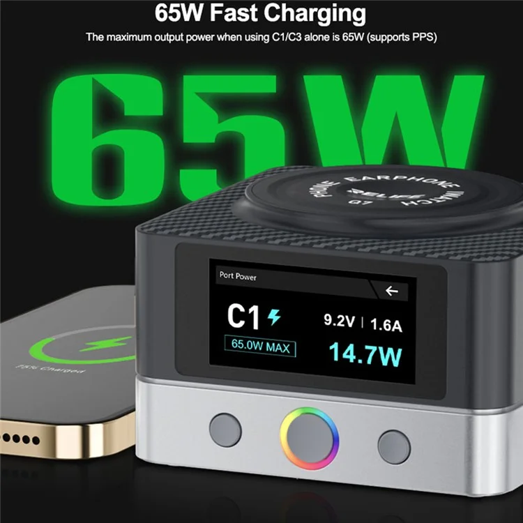 RELIFE Q7 Chargeur Intelligent 6 Ports 80W avec Écran LCD pour Répartition de Puissance - Prise EU
