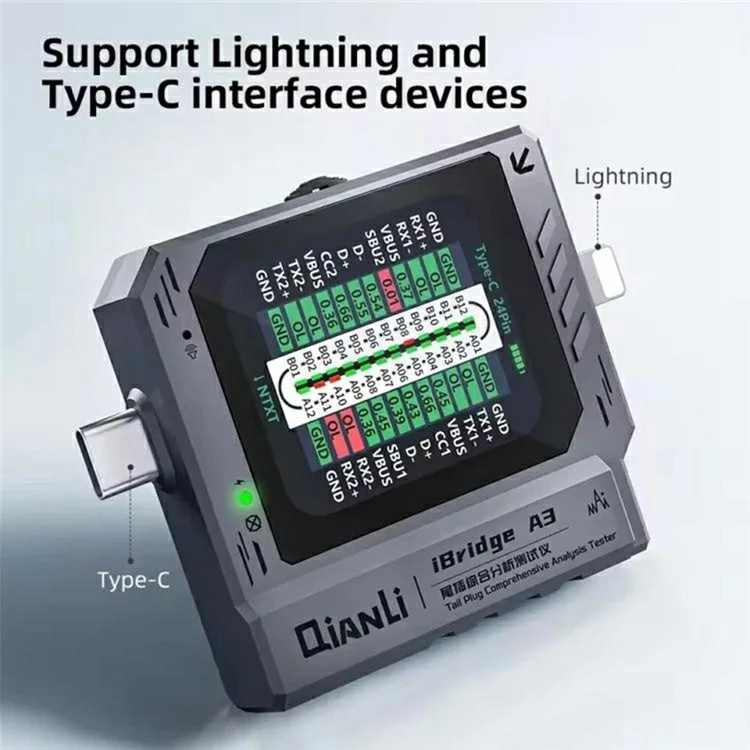 QIANLI iBridge A3 pour iP / Type-C Testeur d'analyse complète du port de charge avec scanner automatique et écran HD