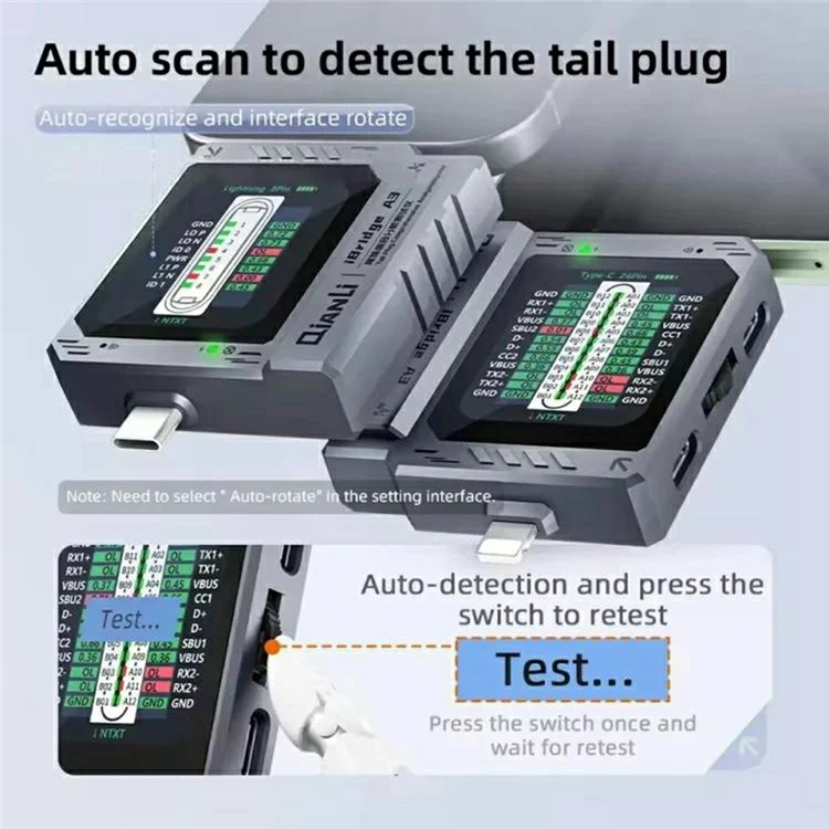 QIANLI iBridge A3 pour iP / Type-C Testeur d'analyse complète du port de charge avec scanner automatique et écran HD