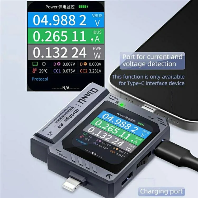 QIANLI iBridge A3 pour iP / Type-C Testeur d'analyse complète du port de charge avec scanner automatique et écran HD