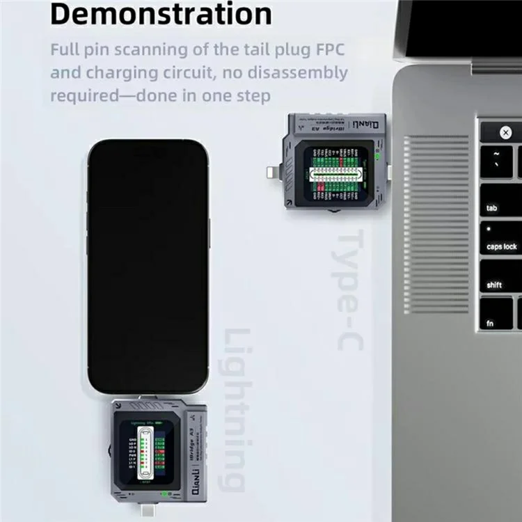 QIANLI iBridge A3 pour iP / Type-C Testeur d'analyse complète du port de charge avec scanner automatique et écran HD
