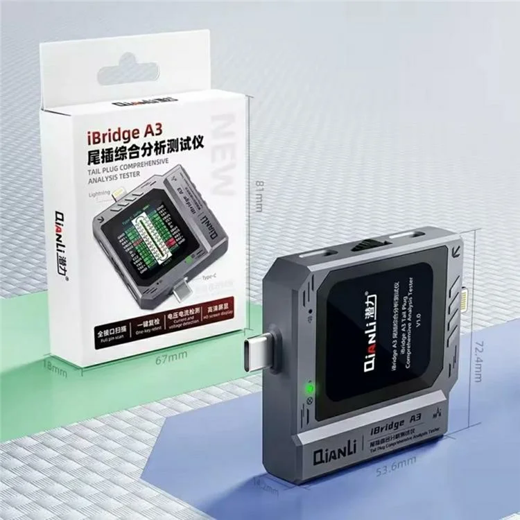QIANLI iBridge A3 pour iP / Type-C Testeur d'analyse complète du port de charge avec scanner automatique et écran HD