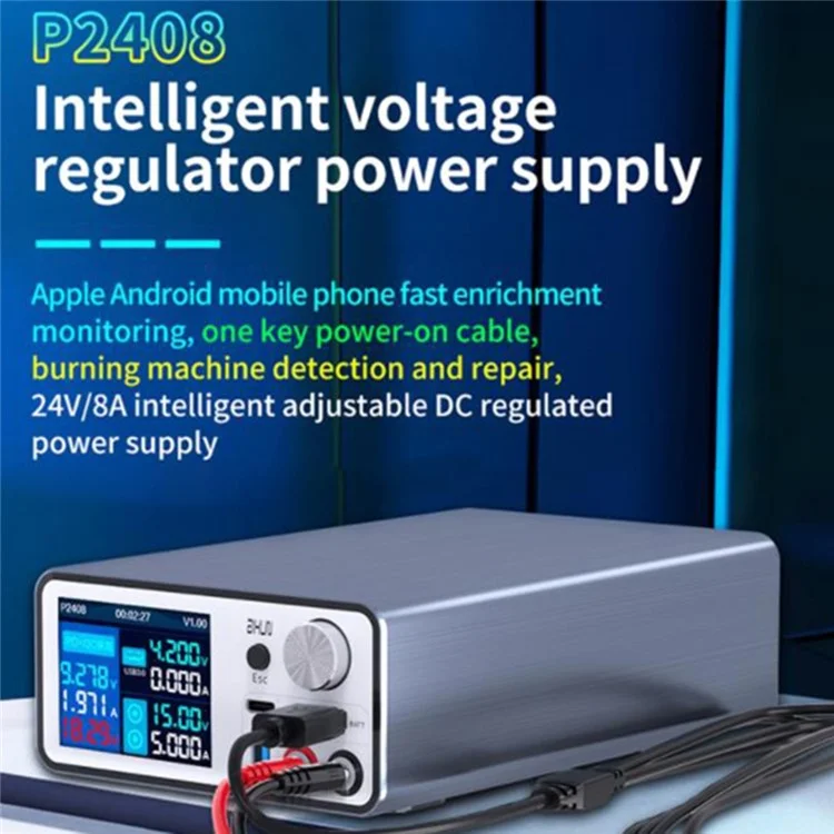AIXUN P2408 Intelligentes stabilisiertes Netzteil für iPhone Android Schnellladenerkennungs-DC einstellbar 24V / 8A - EU-Stecker