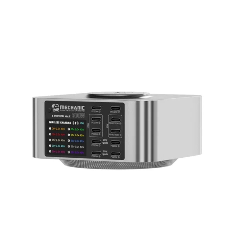MECHANIC X-Power Max 300W Multi-Port Digital Display USB Charging Station Fast Charger for Laptops / Phones / Tablets - EU Plug