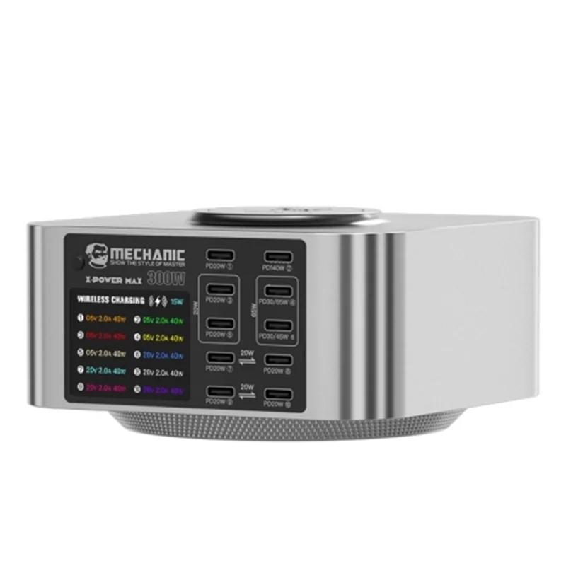 MECHANIC X-Power Max 300W Multi-Port Digital Display USB Charging Station Fast Charger for Laptops / Phones / Tablets - US Plug