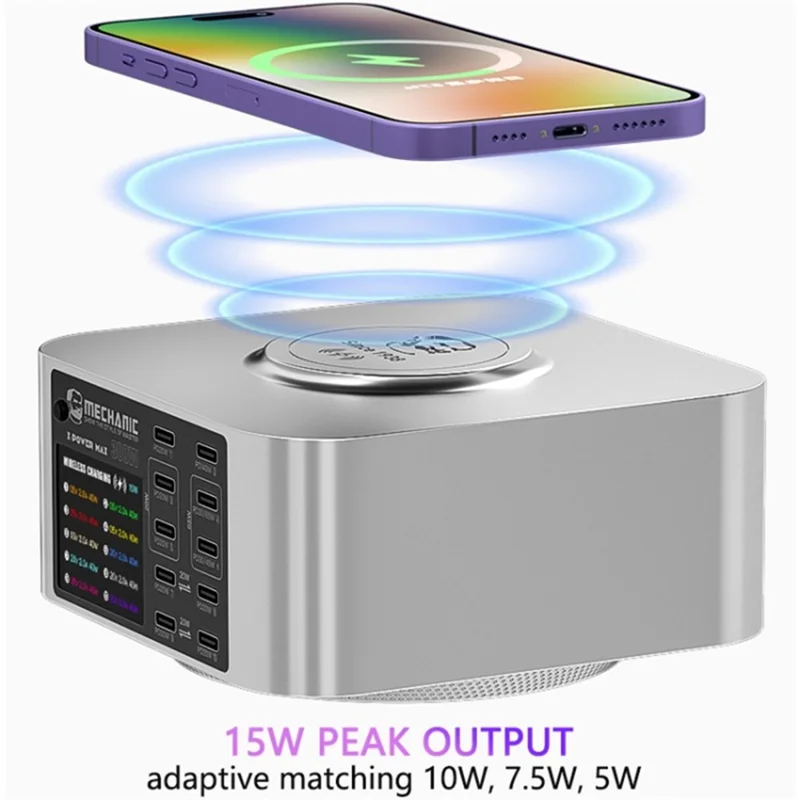 MECHANIC X-Power Max 300W Multi-Port Digital Display USB Charging Station Fast Charger for Laptops / Phones / Tablets - US Plug