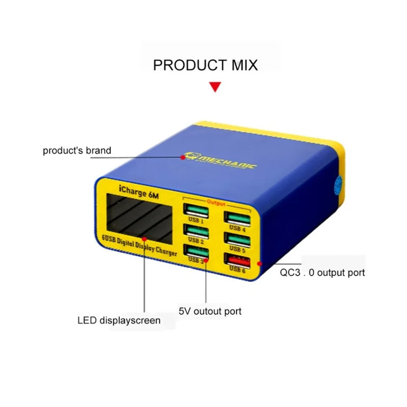 MECHANIC 6M QC 3.0 Cargador USB Inteligente de Carga Rápida con Pantalla LCD para Smartphones / Tablets - Enchufe EU