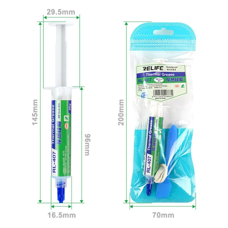 RELIFE RL-407 Pâte Thermique de Silicone Haute Efficacité pour Dissipation Thermique de CPU / GPU / Appareils Électroniques - Bleu