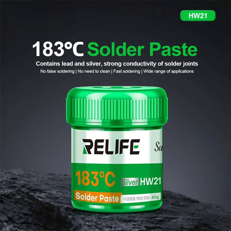 RELIFE HW21 Pasta de Solda de Temperatura Média 40G / Ponto de Fusão de 183 Graus para Soldagem Eletrônica (Contendo Prata com Chumbo)