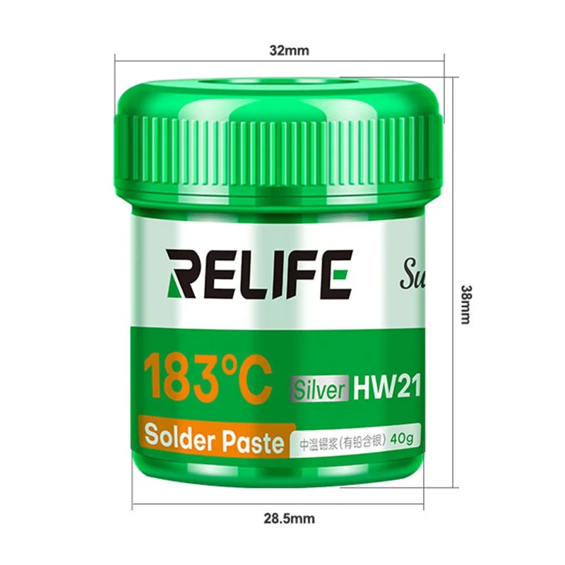 RELIFE HW21 Pasta de Solda de Temperatura Média 40G / Ponto de Fusão de 183 Graus para Soldagem Eletrônica (Contendo Prata com Chumbo)