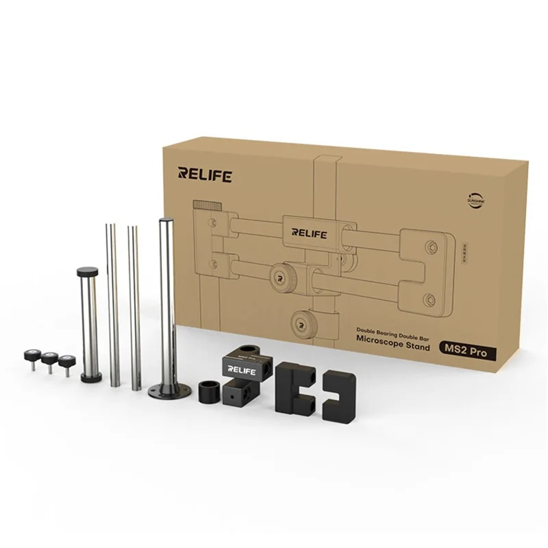 RELIFE MS2 Pro Supporto per Microscopio con Doppio Cuscinetto e Doppia Asta, Rotazione 360° / Regolazione Multi-Angolo per Uso Desktop
