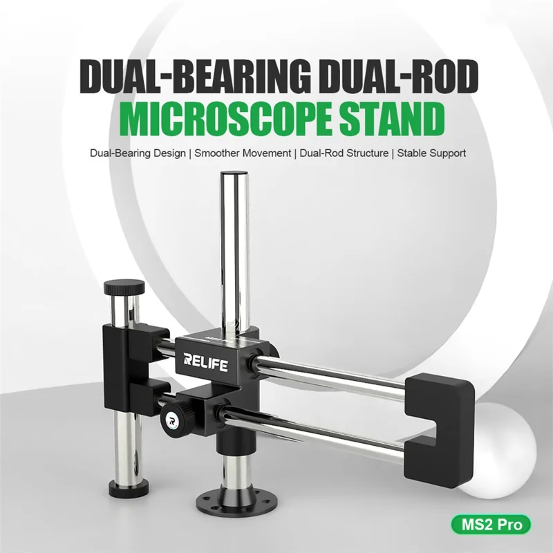 RELIFE MS2 Pro Supporto per Microscopio con Doppio Cuscinetto e Doppia Asta, Rotazione 360° / Regolazione Multi-Angolo per Uso Desktop
