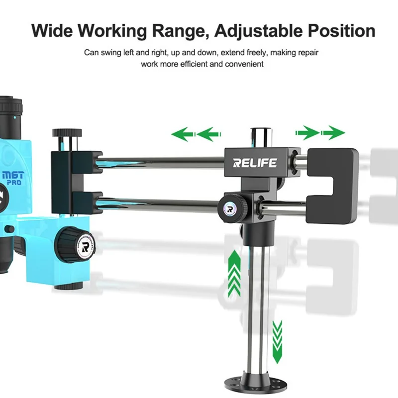 RELIFE MS2 Pro Supporto per Microscopio con Doppio Cuscinetto e Doppia Asta, Rotazione 360° / Regolazione Multi-Angolo per Uso Desktop