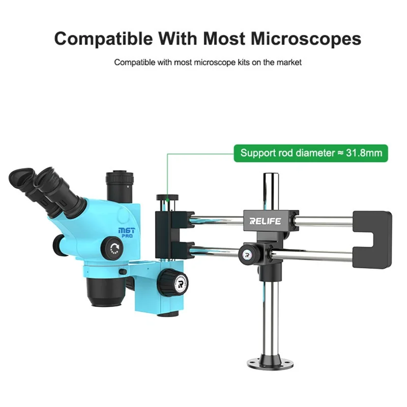 RELIFE MS2 Pro Supporto per Microscopio con Doppio Cuscinetto e Doppia Asta, Rotazione 360° / Regolazione Multi-Angolo per Uso Desktop