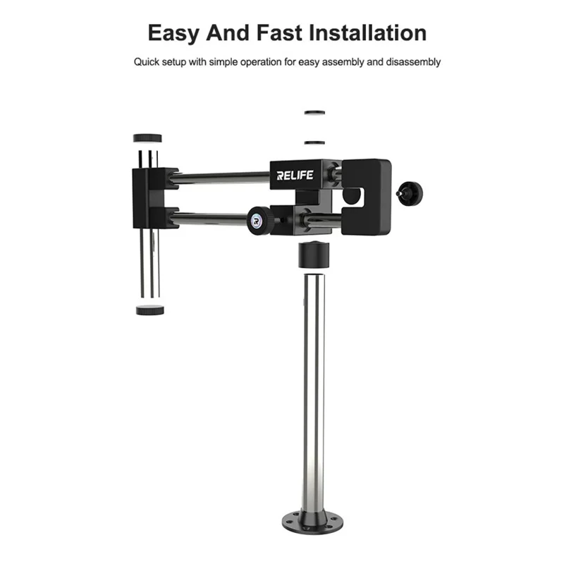 RELIFE MS2 Pro Supporto per Microscopio con Doppio Cuscinetto e Doppia Asta, Rotazione 360° / Regolazione Multi-Angolo per Uso Desktop