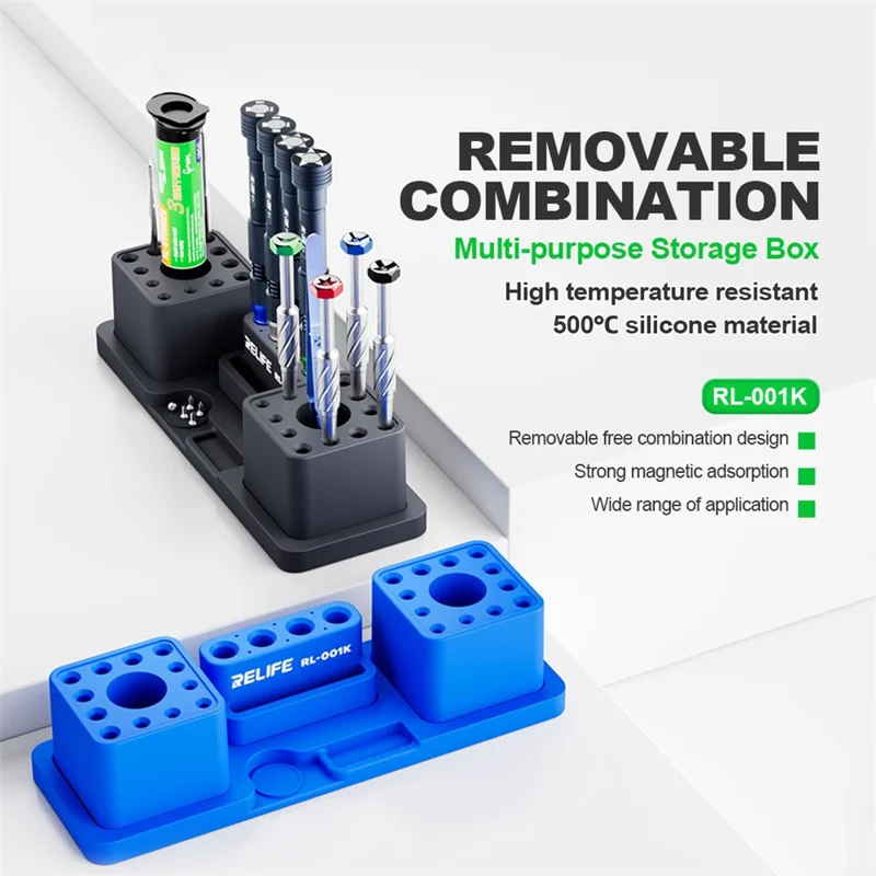 RELIFE RL-001K Multifunktionale Silikon-Aufbewahrungsbox Organizer Hitzebeständig Magnetische Adsorption - Blau
