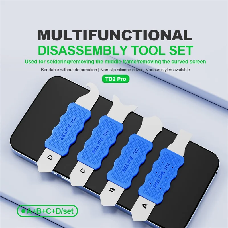 RELIFE TD2 Multifunctional Disassembly Tool for Phone Repair Precision Forged Bendable Steel with Non Slip Silicone Cover - A