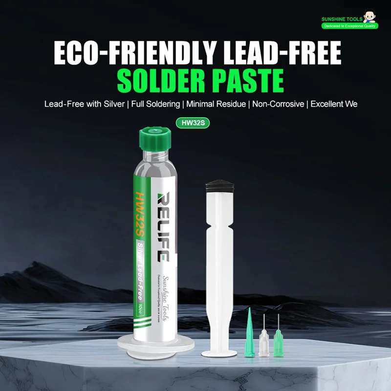 RELIFE HW32S Pâte à souder écologique sans plomb de 10 CC avec seringue pour réparation de PCB