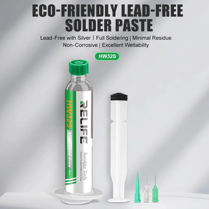 RELIFE HW32S Pâte à souder écologique sans plomb de 10 CC avec seringue pour réparation de PCB