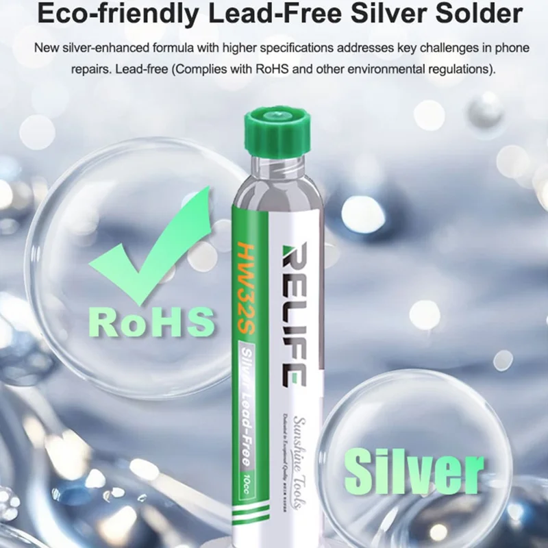 RELIFE HW32S Pâte à souder écologique sans plomb de 10 CC avec seringue pour réparation de PCB