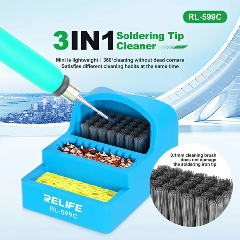 RELIFE RL-599C Pulitore per Punte di Saldatura 3 in 1 Resistente all'Alta Temperatura