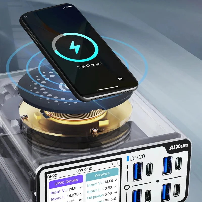 AIXUN DP20 Smart Desktop Быстрое зарядное устройство с несколькими портами, поддерживающее беспроводную зарядку - Евро-вилка