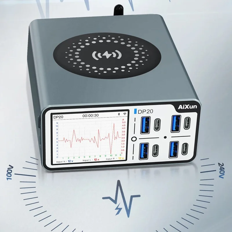 AIXUN DP20 Smart Desktop Быстрое зарядное устройство с несколькими портами, поддерживающее беспроводную зарядку - Евро-вилка