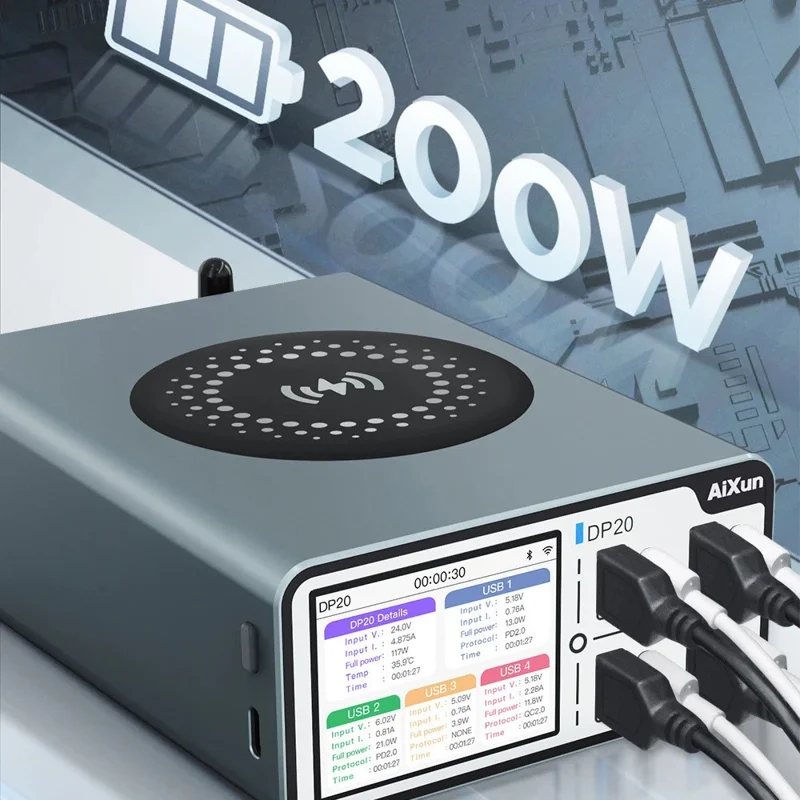 AIXUN DP20 Smart Desktop Быстрое зарядное устройство с несколькими портами, поддерживающее беспроводную зарядку - Евро-вилка