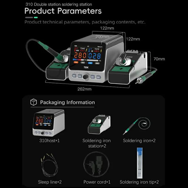 TBK 310 Smart Dual Channel Soldering Station Phone Repair BGA SMD Solder Tool Welding Station - EU Plug