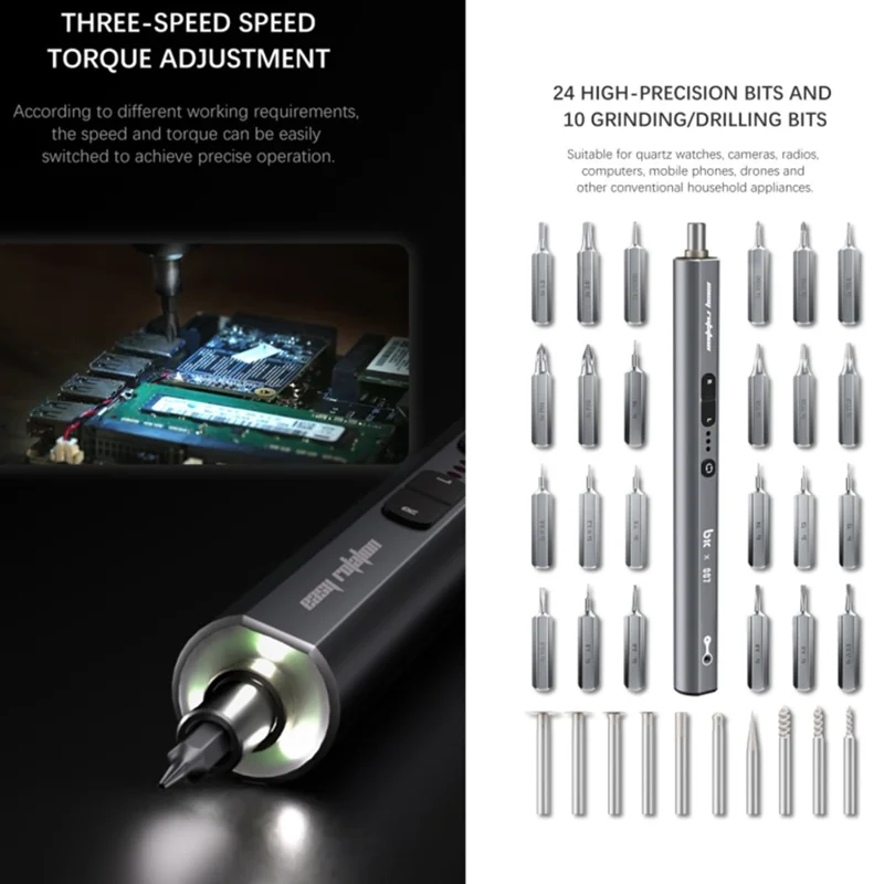 TBK BK-007 30000RPM High Speed Electric Precision Screwdriver with Bits and Grinding Heads Set for Electronics Repair