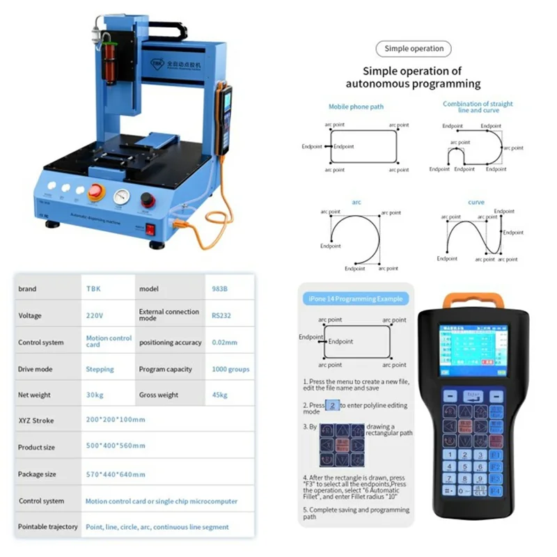 TBK 983B Automatic Glue Dispensing Machine Programmable Multi-Function Precision Glue Applicator - EU Plug